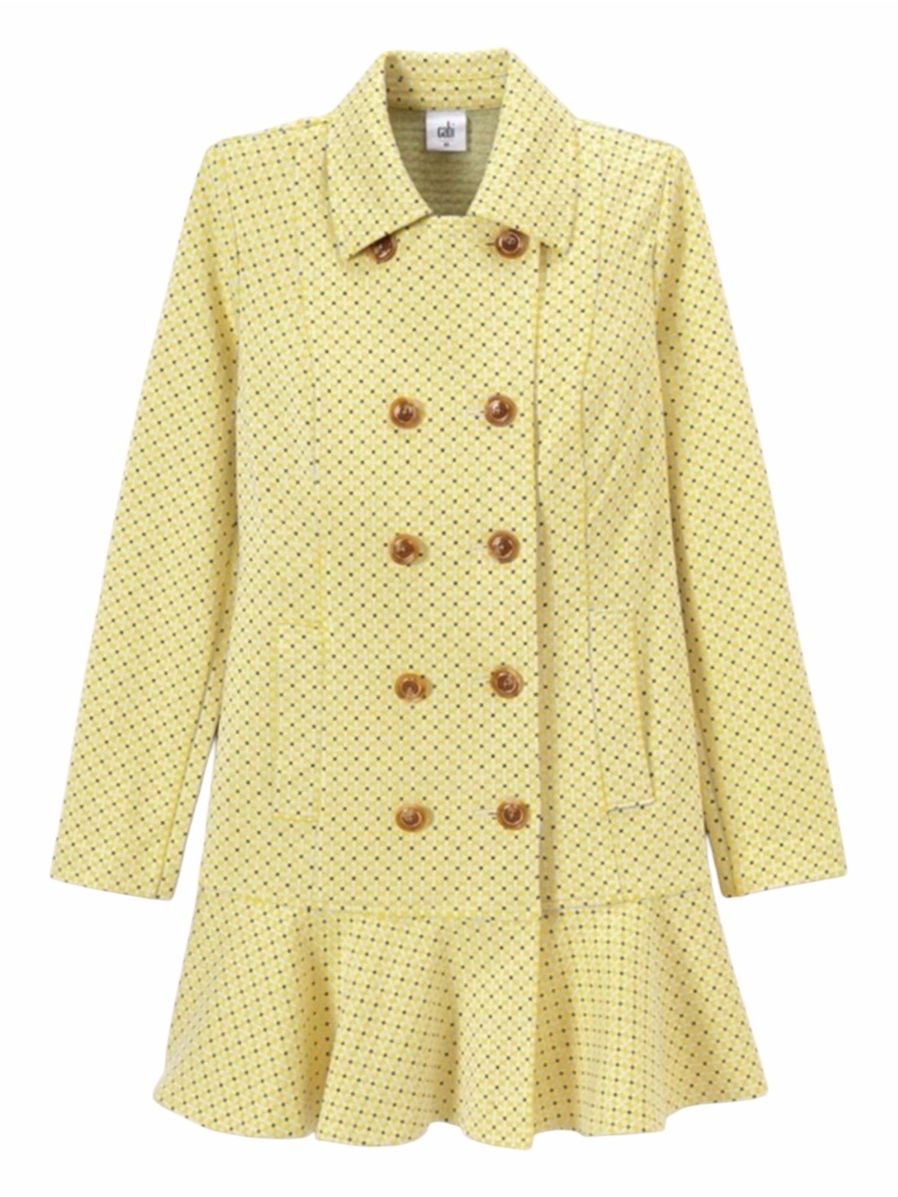 CAbi Hobnob Topper Jacket Yellow Double Breasted Peplum Flounce Hem Size Small